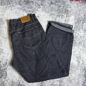 Code One Mens Dark Wash Black Denim Jeans‎ Straight Leg W38 L32 Gold Stitching